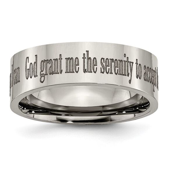 8mm Titanium Polished Serenity Prayer Flat Standard Fit Band, Size 8